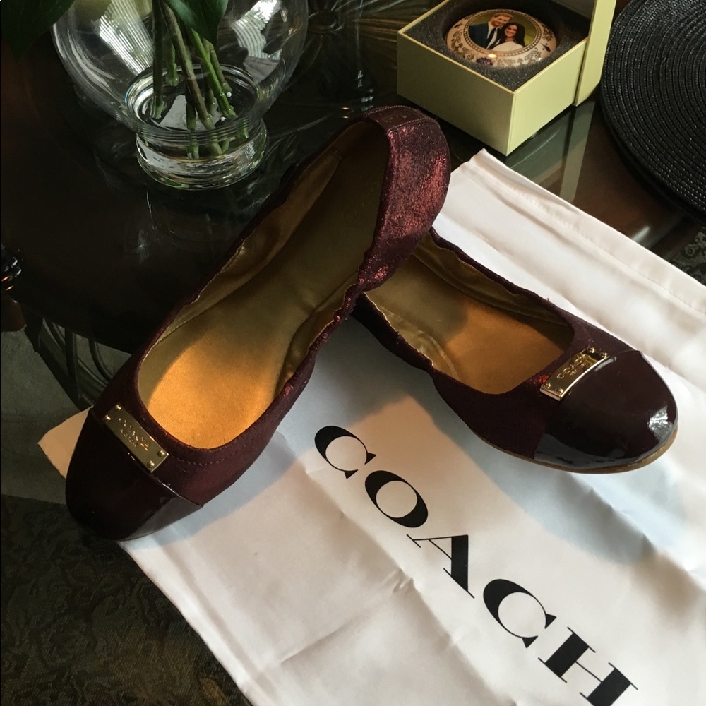 COACH metallic ruby red Darsi Ballet Flats